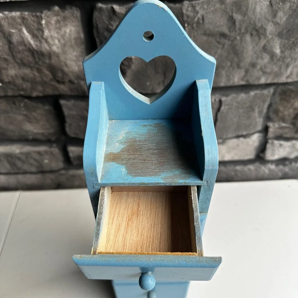 Vintage Wooden Heart Cutout Spice Drawer Storage Cabinet Country Cottage Granny